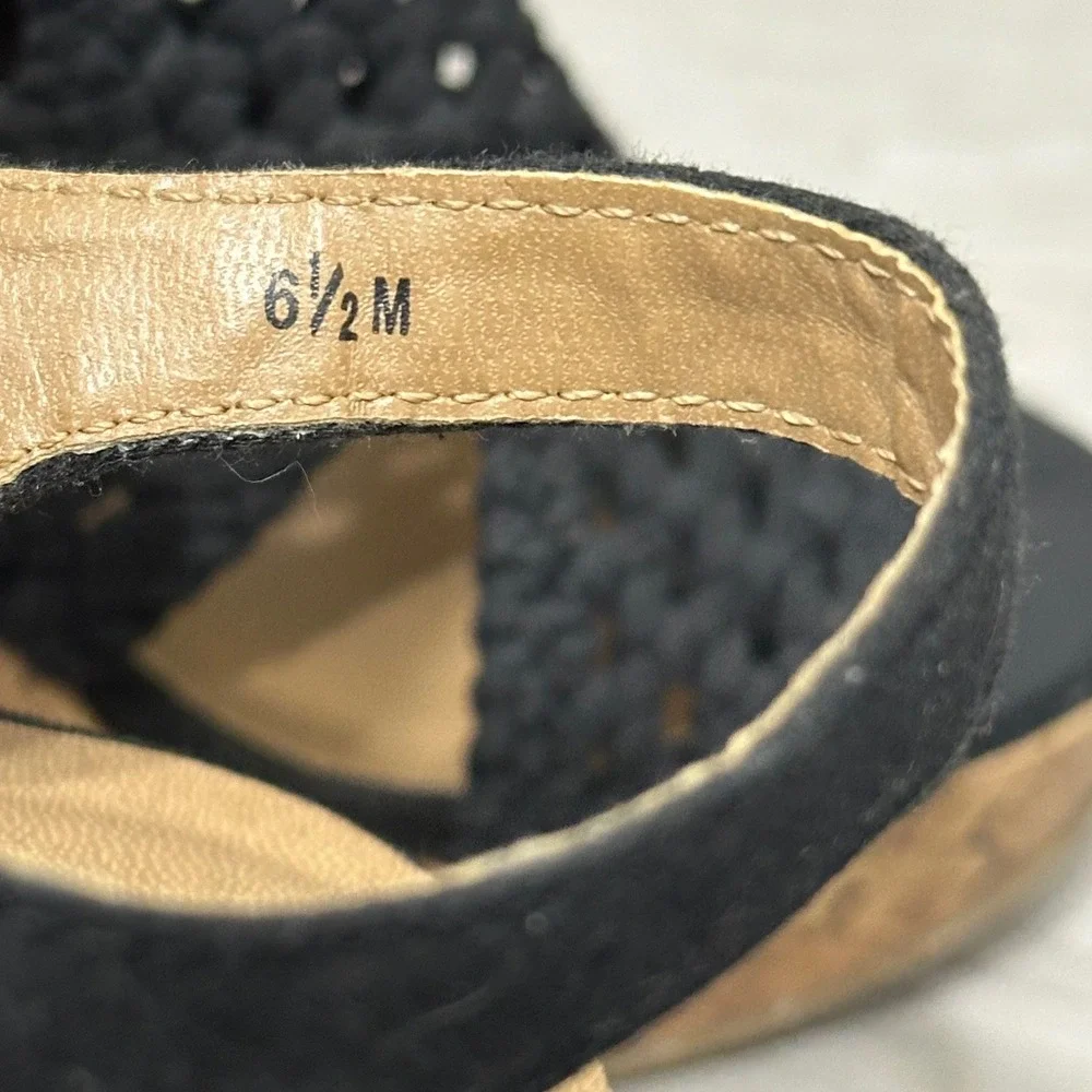 SO Taffy Womens Wedge Sandals Black Woven Upper Cork Platform Heel Size‎ 6.5 M